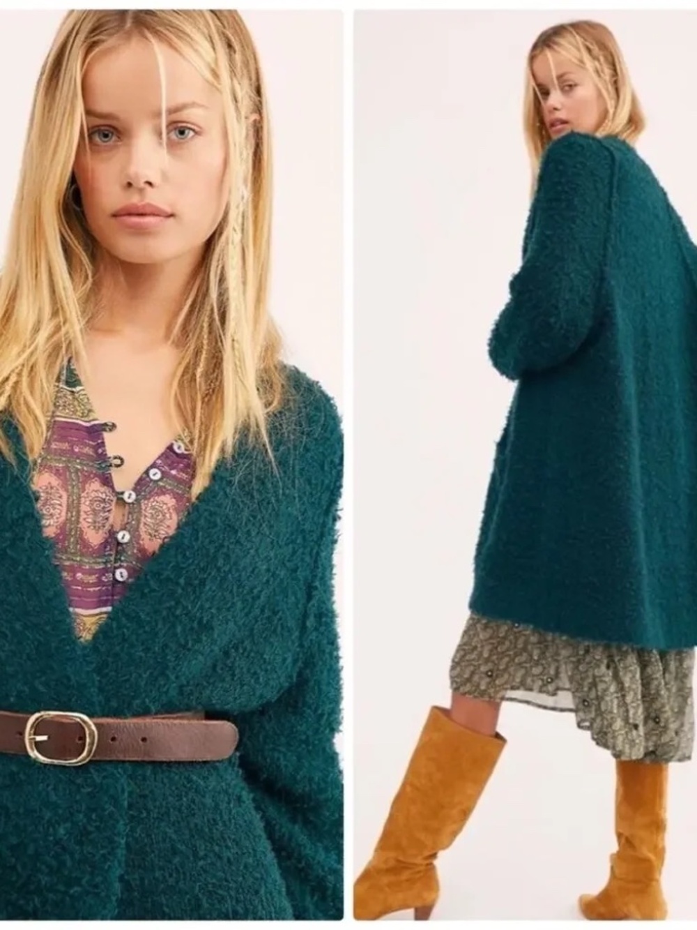 Free‎ People Once in a Lifetime Green Long Open Front Cardigan